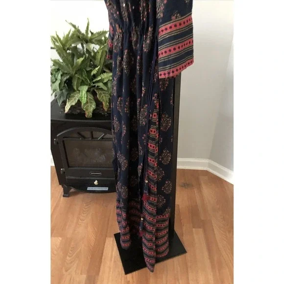 Ladies Printed Cotton Palazzo Suit Small Embellished Beads Missing Maxi Dress - Picture 4 of 13